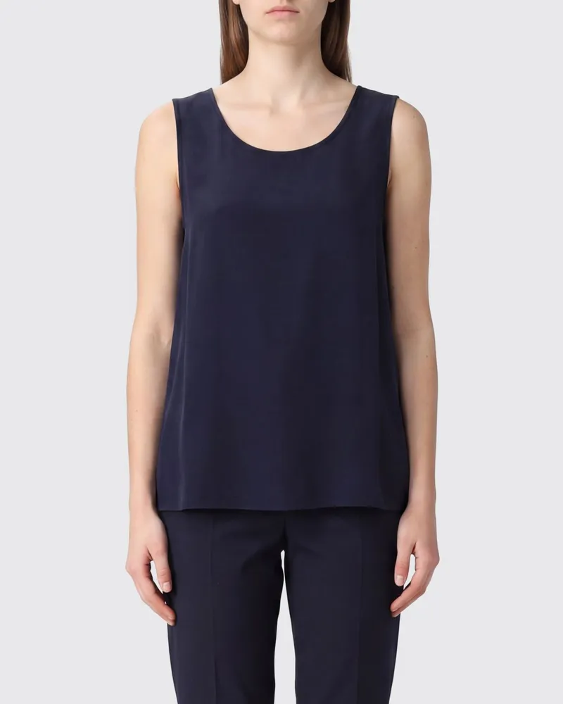 Max Mara Basic Top aus Satin Blau