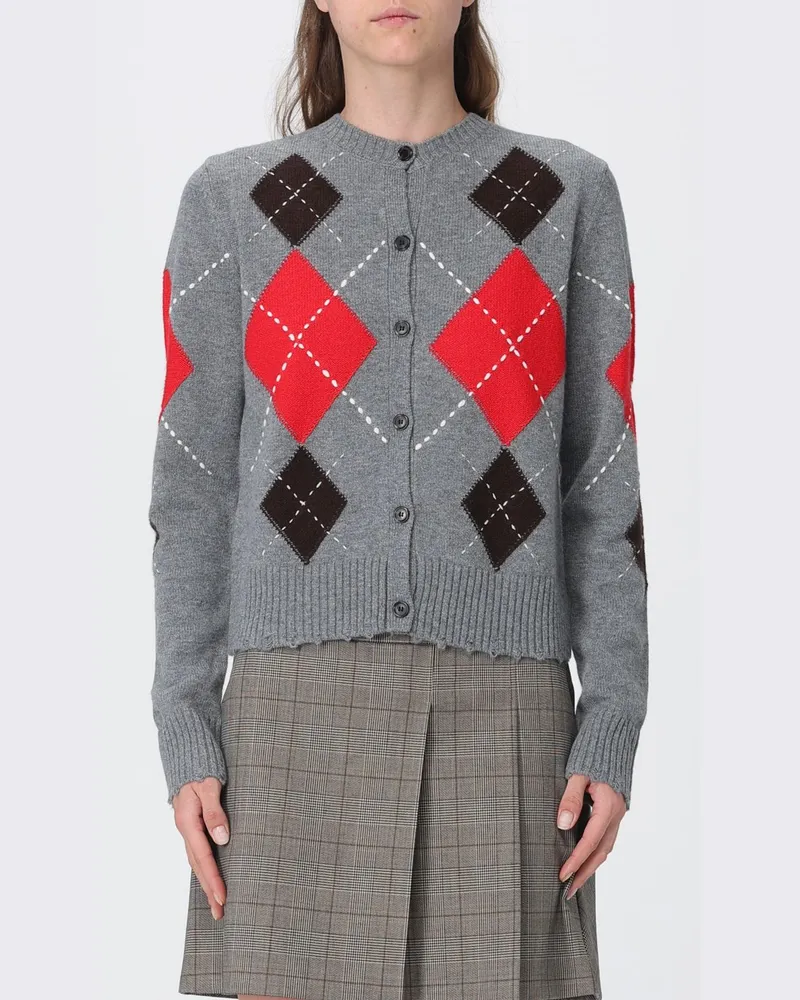 Pinko Strickjacke aus Wolle und Kaschmir mit Argyle-Muster Grau