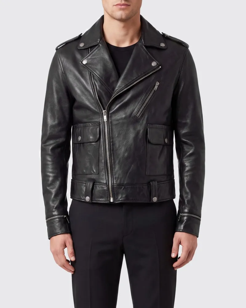 Golden Goose Bikerjacke aus Schafsleder mit asymmetrischem Reißverschluss Schwarz