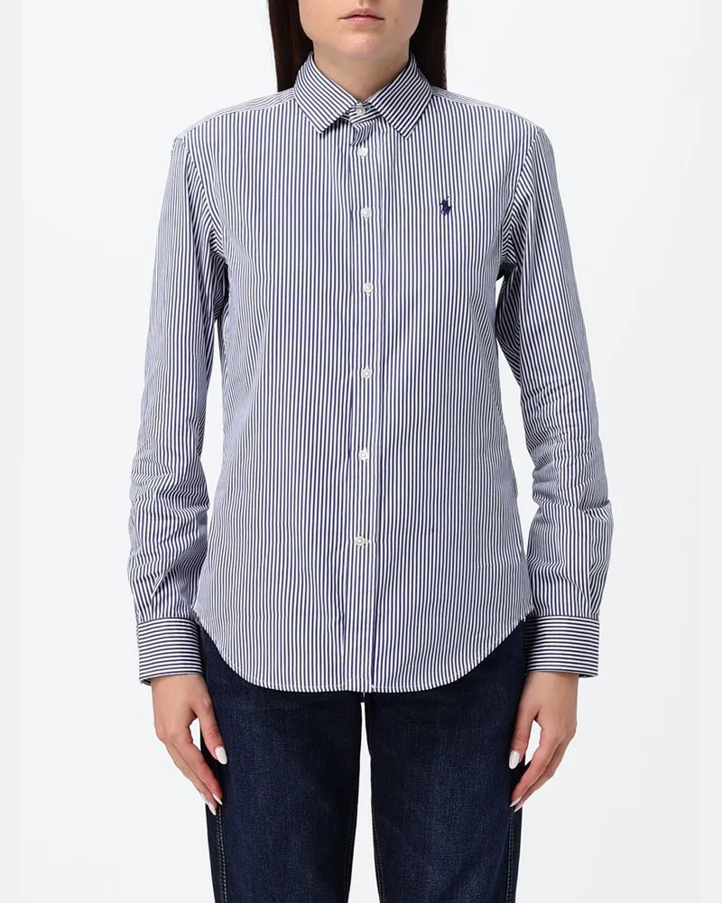 Ralph Lauren Gestreiftes Slim-Fit-Baumwollhemd mit gesticktem Logo Weiß