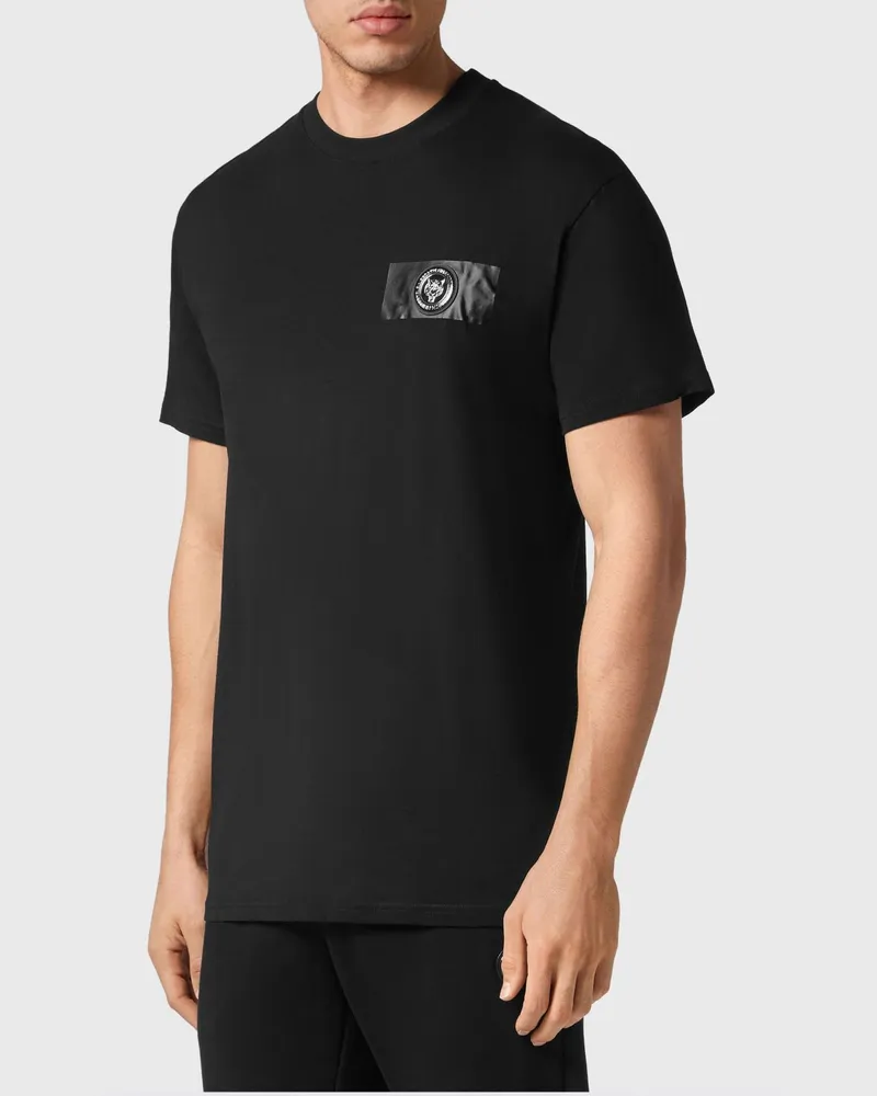 Philipp Plein Kurzärmeliges Jersey-T-Shirt mit Grafikprint und Logo auf der Rückseite Schwarz