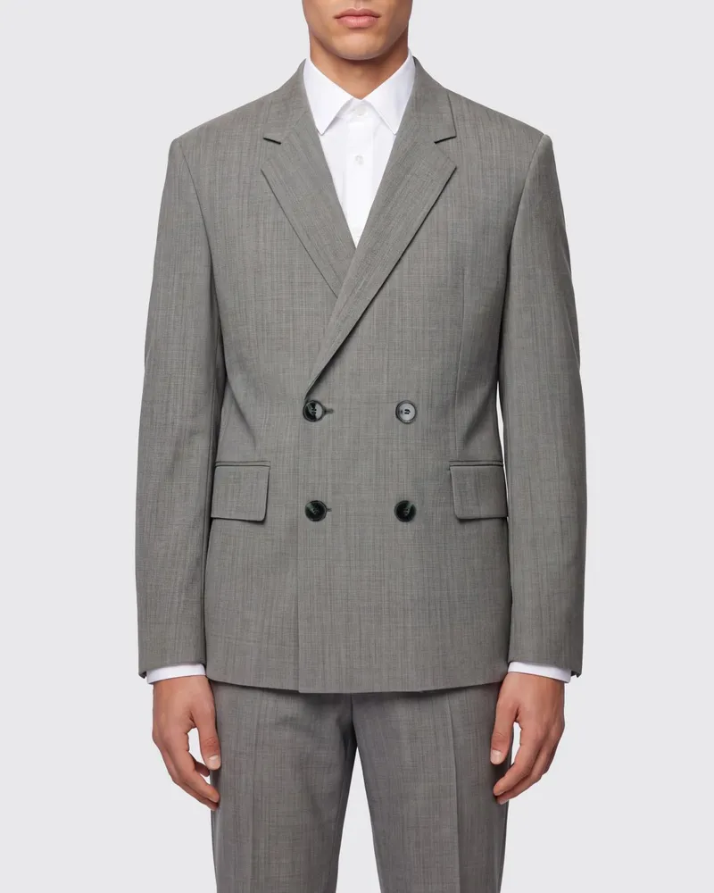 HUGO BOSS Zweireihiger Blazer aus reiner Schurwolle mit Pattentaschen Grau