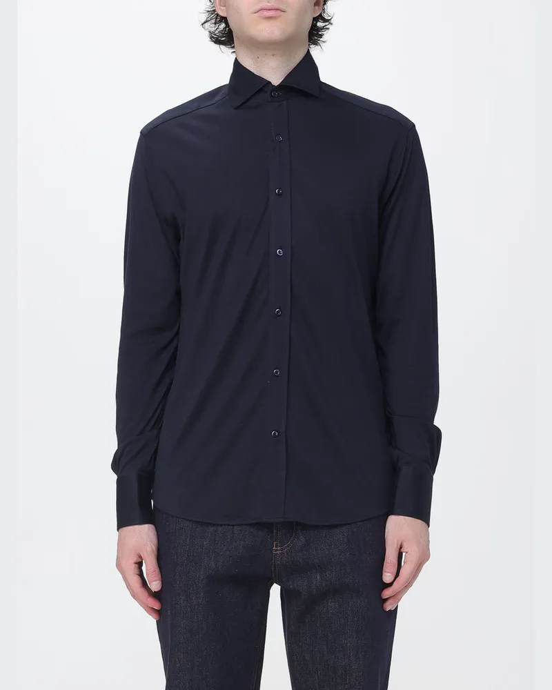 Brunello Cucinelli Slim-Fit Hemd aus Baumwolle und Seide mit französischem Kragen Blau