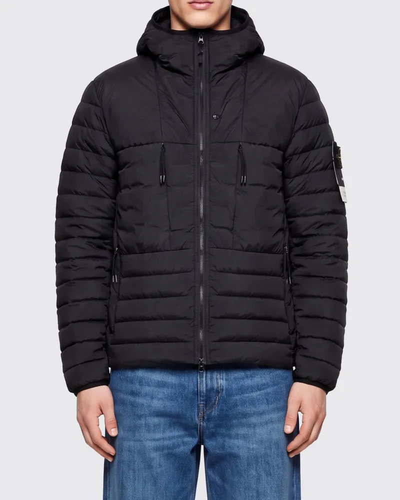 Stone Island Gesteppte Nylon-Daunenjacke mit Kapuze und Daunenwattierung Schwarz