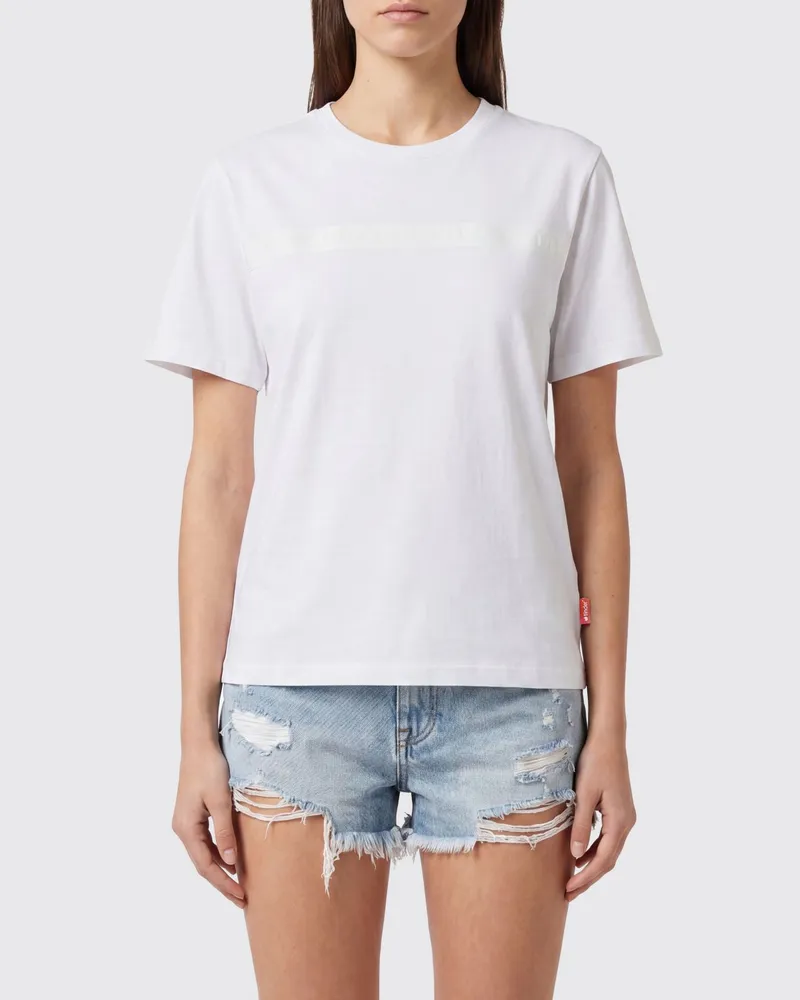 Diesel Baumwollmischung-T-Shirt mit Rundhalsausschnitt und appliziertem Logo Weiß