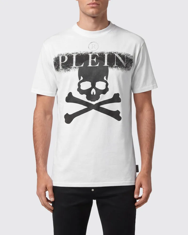 Philipp Plein Baumwoll-T-Shirt mit Rundhals und kontrastierendem Logo Weiß
