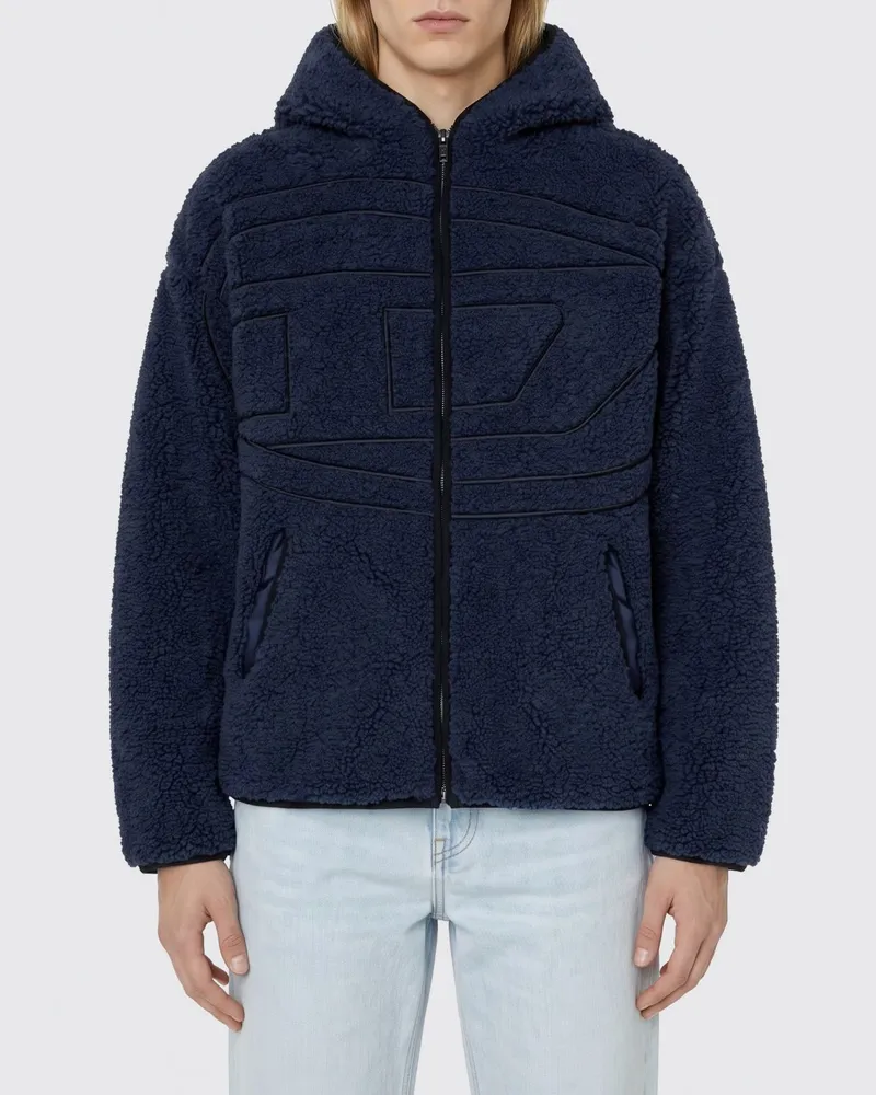 Diesel Zat Relaxed Fit Kapuzenjacke von aus Webpelz mit Oval D-Logo Blau