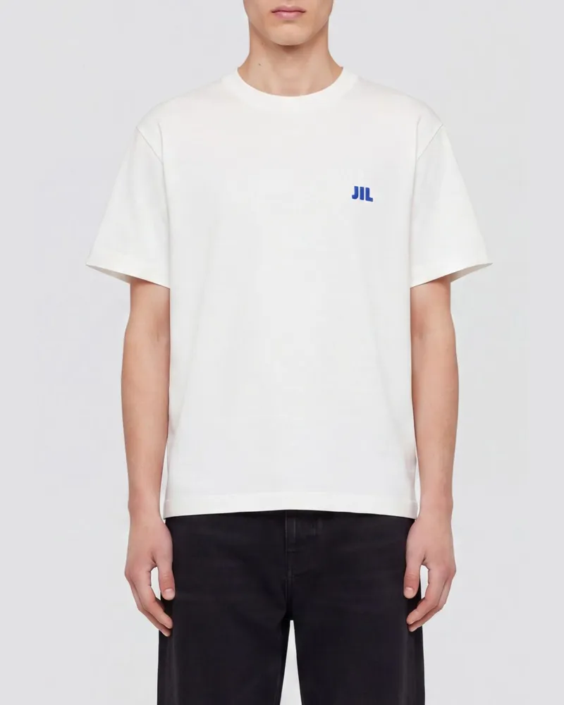 Jil Sander Rundhals-T-Shirt aus Baumwolle von mit Kontrastlogo auf der Brust Weiß