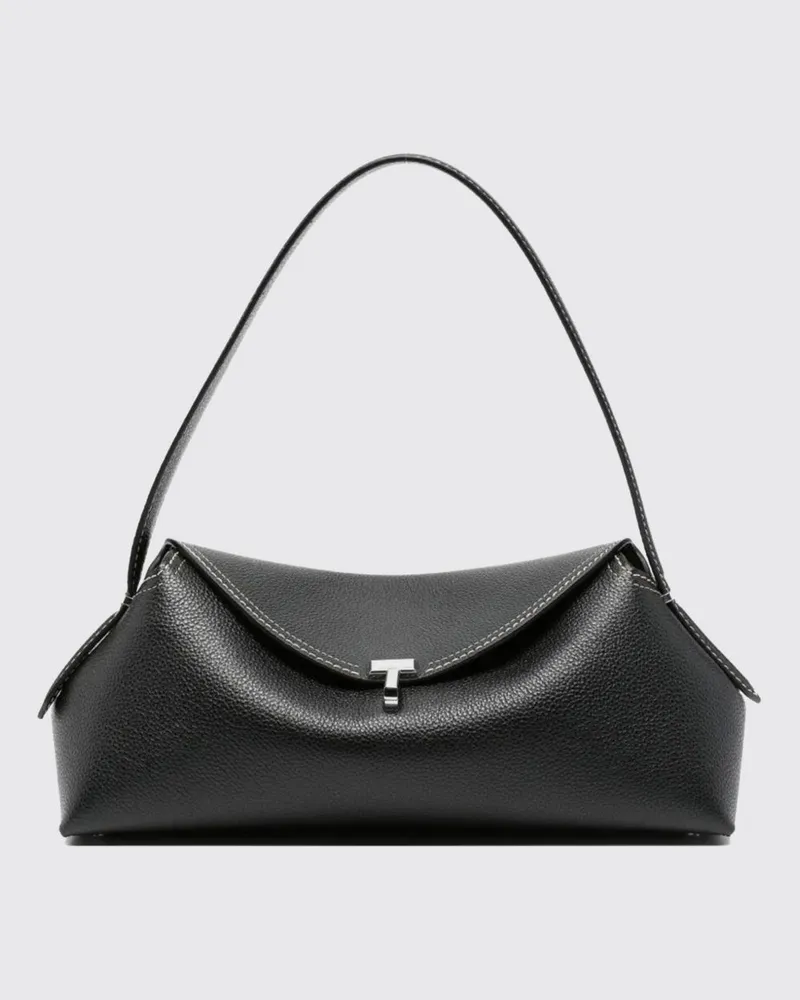 Totême Ausgestellte T-Lock Schultertasche aus Leder mit Drehverschluss Schwarz