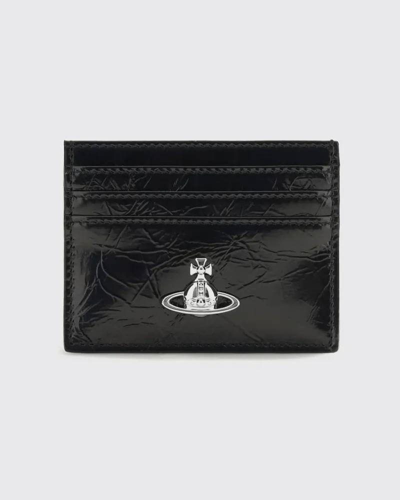 Vivienne Westwood Kartenetui aus Leder in Knitteroptik mit Orb-Logo Schwarz