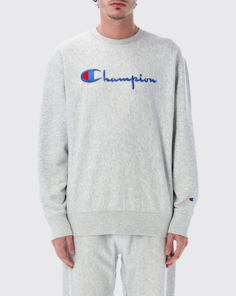 Champion Baumwoll-Sweatshirt mit Rundhalsausschnitt, Kontrastlogo und überschnittenen Schultern Grau