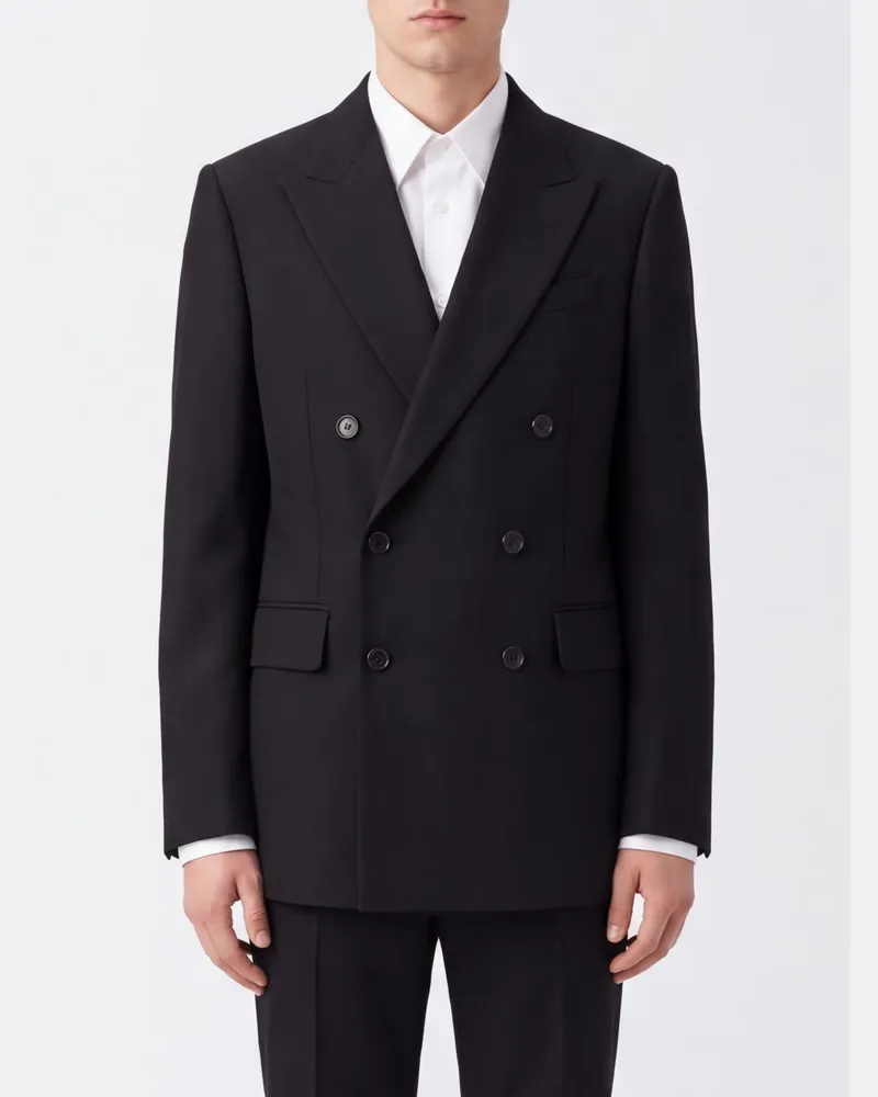 Dries van Noten Zweireihiger Wollblazer mit steigendem Revers Schwarz