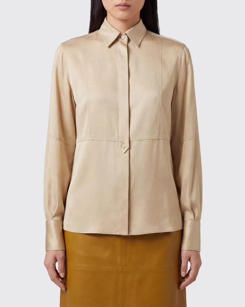 Brunello Cucinelli Slim-Fit Seidenbluse mit spitzem Kragen Beige