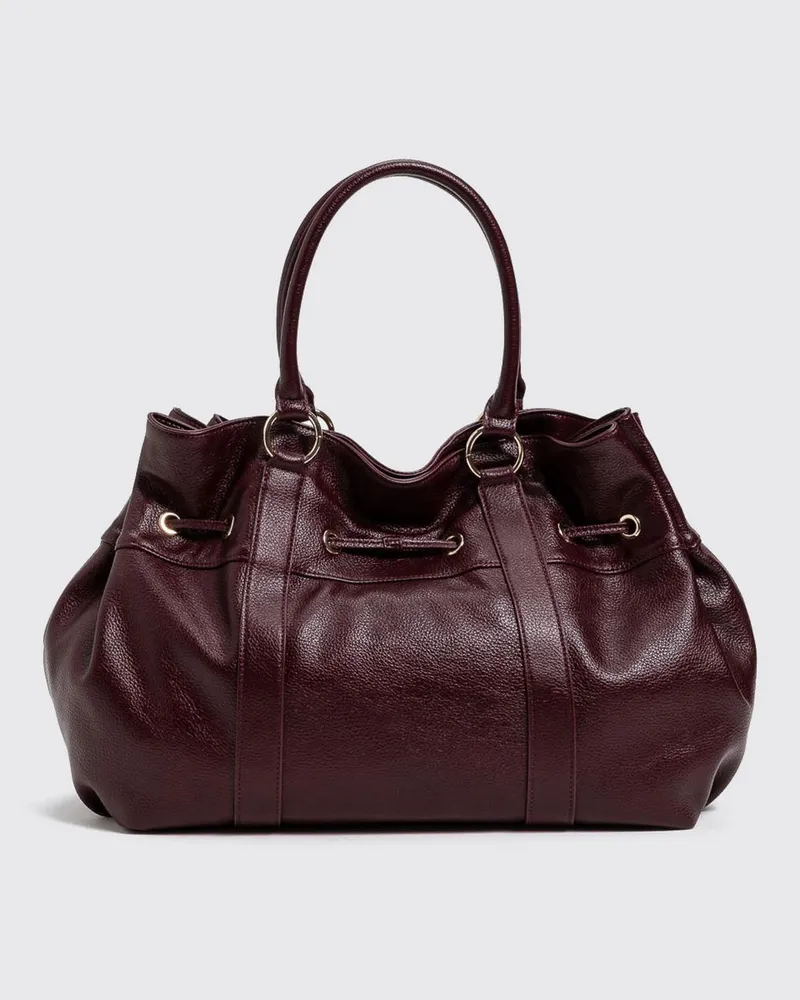 Twin-Set Handtasche aus genarbtem Kunstleder mit doppeltem Henkel und Schriftzug-Logo Burgunderrot