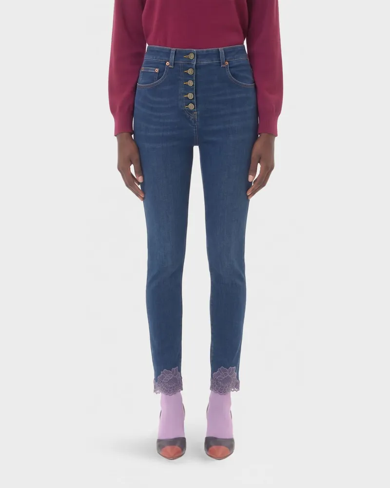 Valentino Garavani High-Waist Skinny Jeans von mit Spitzeneinsätzen Blau