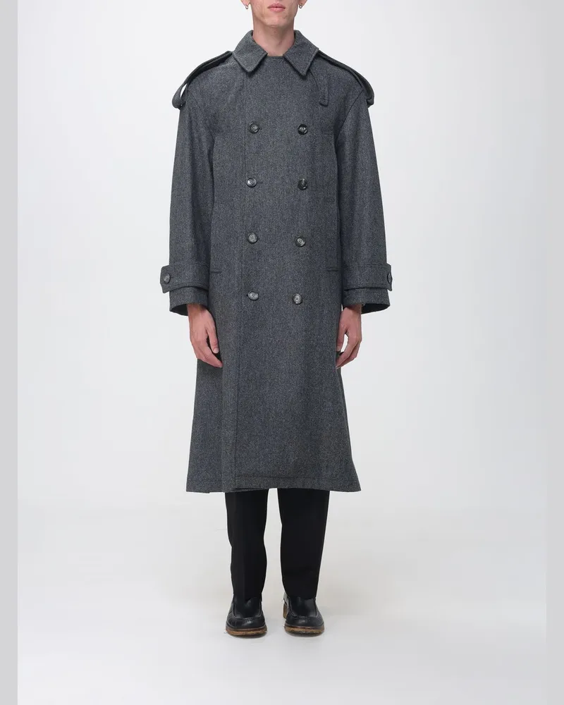 AMI Paris Langer Zweireiher-Wollmantel mit Epauletten und Relaxed Fit Grau
