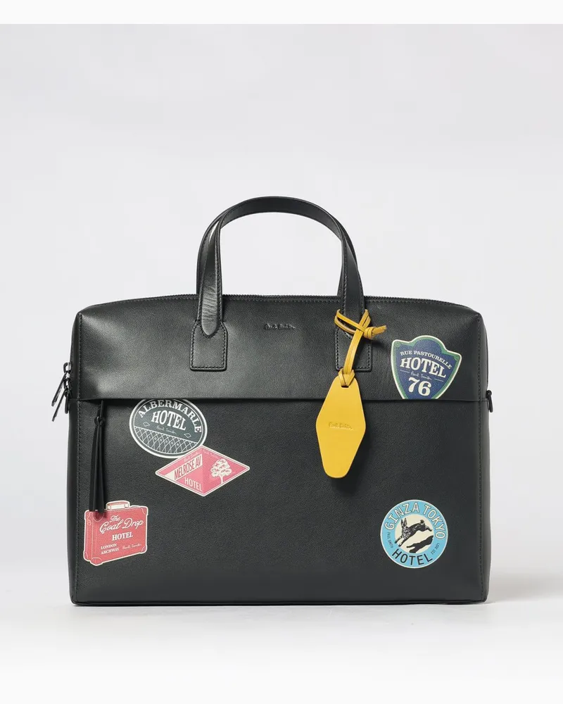 Paul Smith Aktentasche aus Glattleder mit Grafikdruck und abnehmbarem Riemen Schwarz