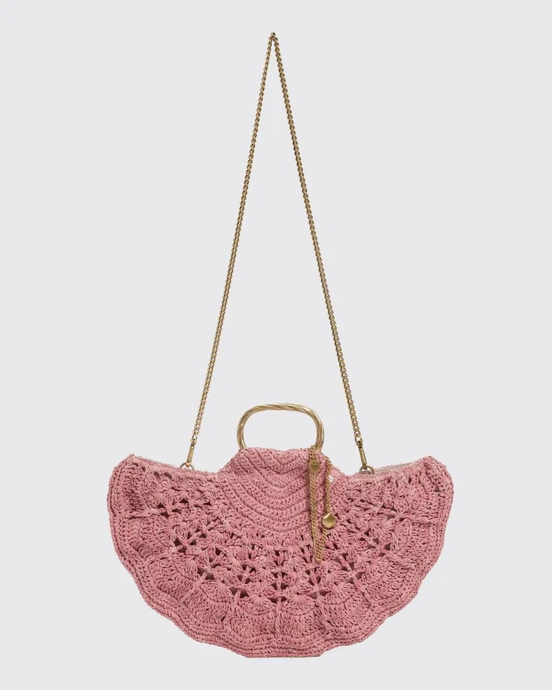 Twin-Set Häkel-Bast-Handtasche Korall