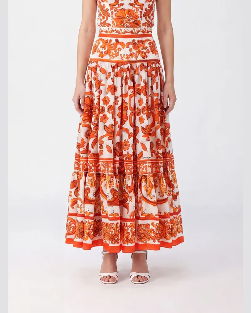 Dolce & Gabbana DOLCE  GABBANA Teller-Midi-Rock Dolce & Gabbana aus Baumwolle mit Majolika-Druck Bunt