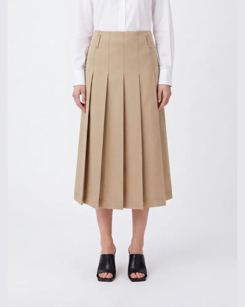 A.P.C. Plissierter Midi-Rock von aus Baumwolle mit Gürtelschlaufen Beige