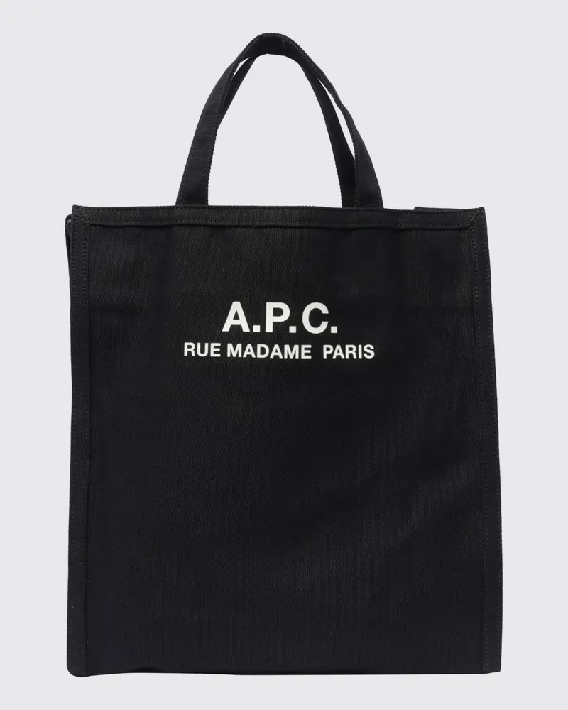 A.P.C. Baumwoll-Tragetasche mit doppeltem Griff, abnehmbarem Gurt und Logo-Print Schwarz