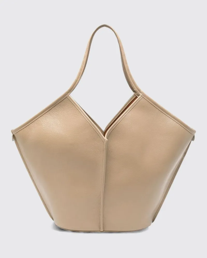 HEREU Calella Distressed Tote-Tasche aus Kalbsleder mit doppeltem Henkel Beige