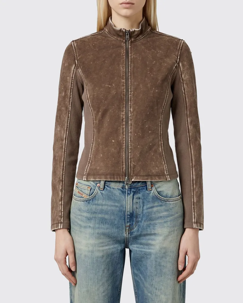 Diesel Kurze Bikerjacke T-Hunder in Slim Fit aus Kunstleder mit Stehkragen Braun