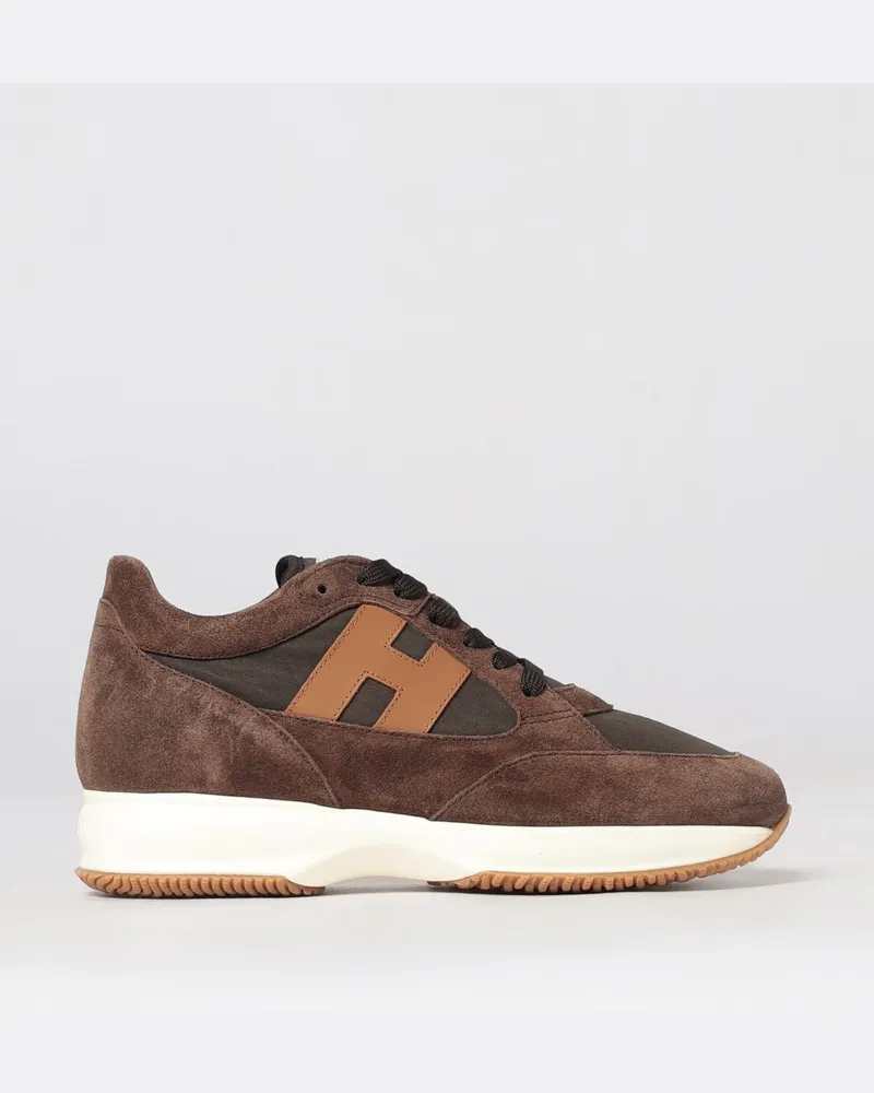 Hogan H580 Sneaker aus Veloursleder und Mesh mit seitlichem H-Logo Braun
