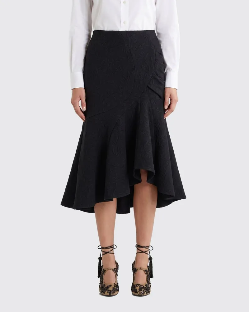 Dries van Noten Tulpen-Midi-Rock aus Jacquard-Baumwollmischung von mit Rüschen Schwarz