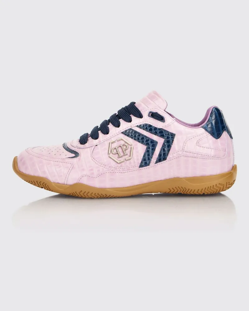 Philipp Plein Pit-$top Sneakers aus Krokoprint-Leder Fuchsia