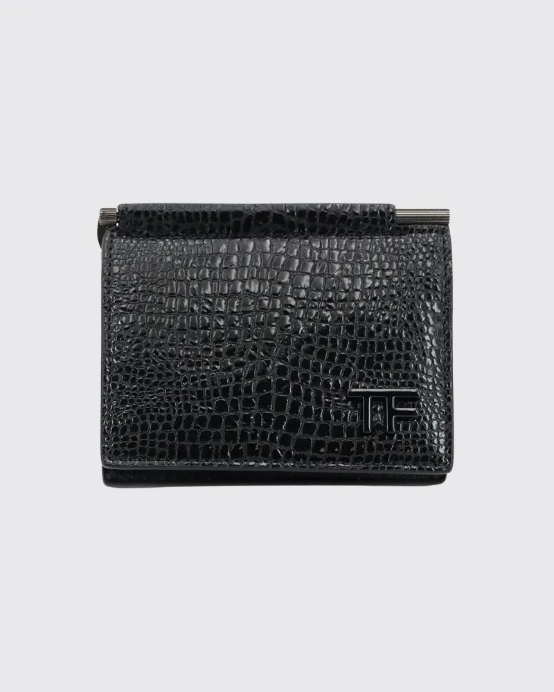 Tom Ford Bifold-Brieftasche aus Leder in Kroko-Optik mit Geldklammer Schwarz