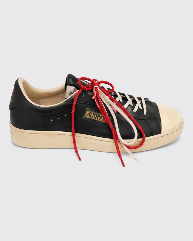 AUTRY Dallas Vintage Leder-Sneaker mit Stickerei und Used-Effekt Schwarz