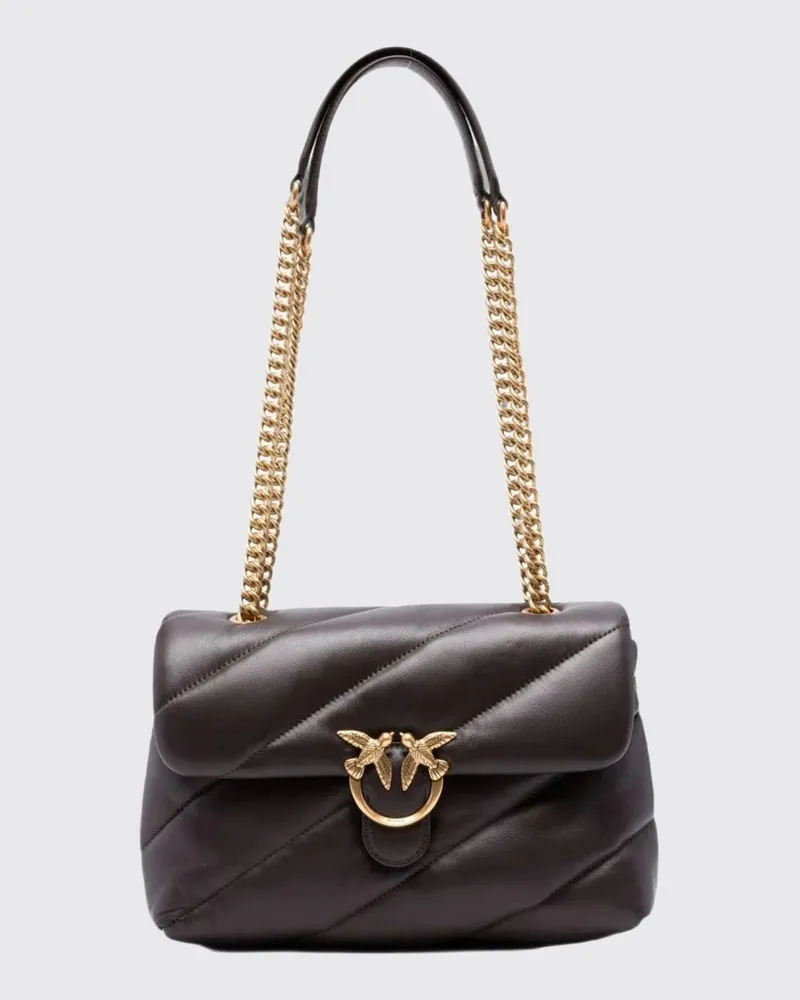 Pinko Classic Love Bag Puff Matelassé-Nappa-Schultertasche mit Logo-Schnalle Braun