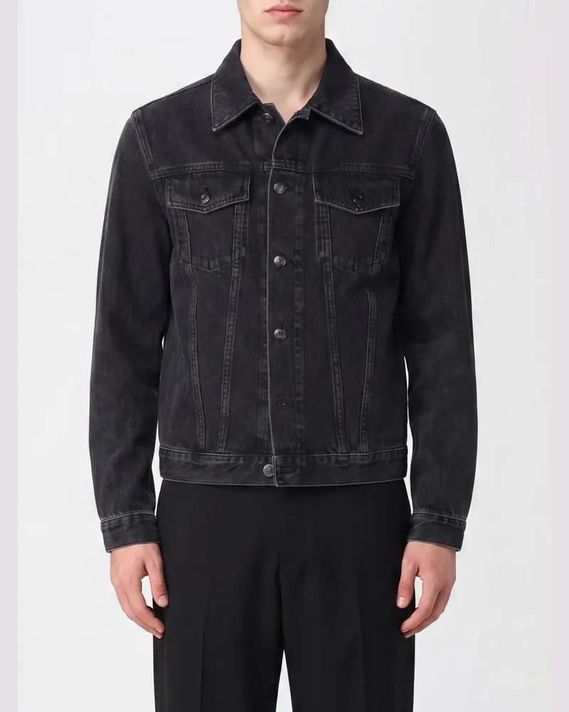 Canali Hemdjacke aus Baumwolldenim mit aufgesetzten Taschen Charcoal