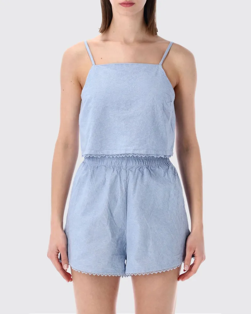 American Vintage Baumwolltop mit eckigem Ausschnitt und dünnen Trägern Blau