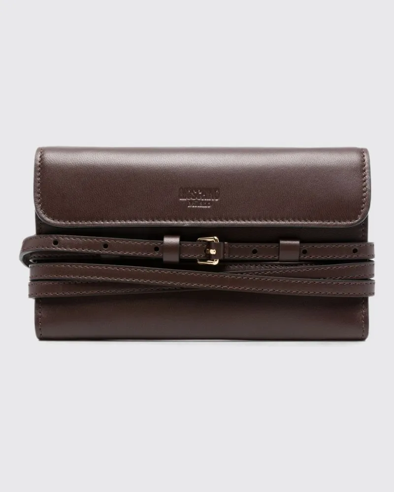 Moschino Tie Me Mini-Umhängetasche aus Leder mit Kette Braun