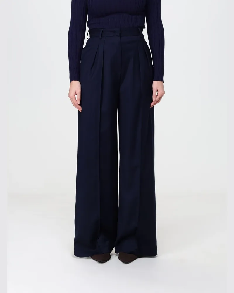 Simona Corsellini Hoch taillierte Crêpe-Palazzohose von mit Bundfalten Blau
