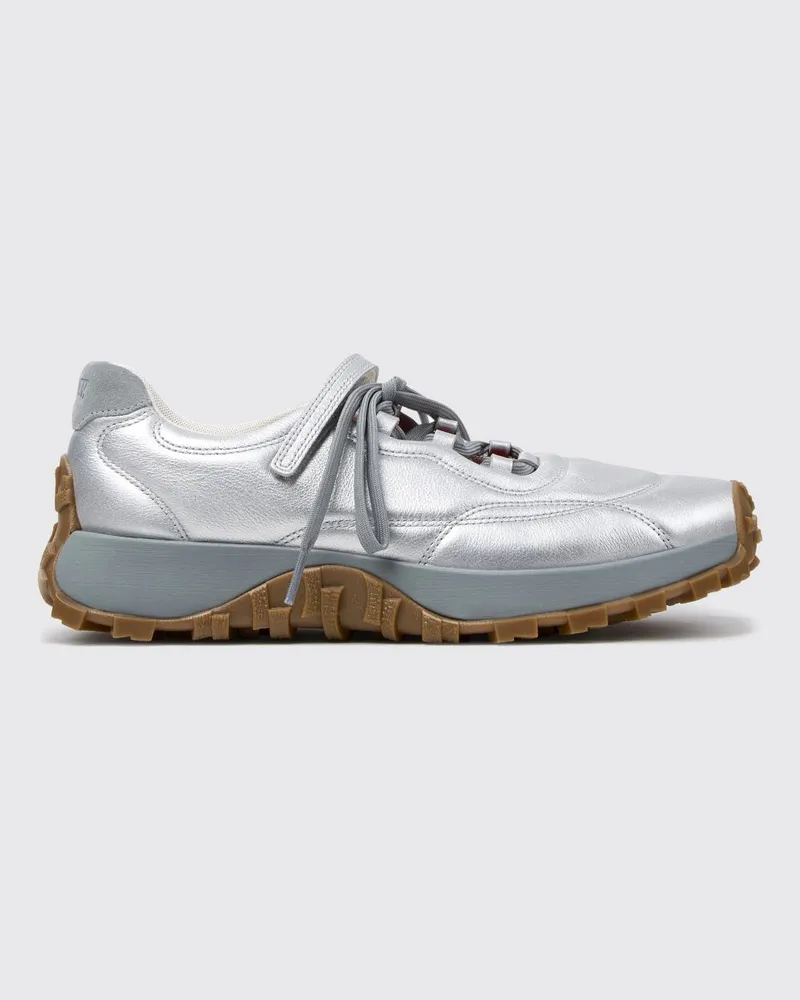 Camper Low-Top-Sneaker Drift Trail aus laminiertem Leder mit Klettverschluss Grau