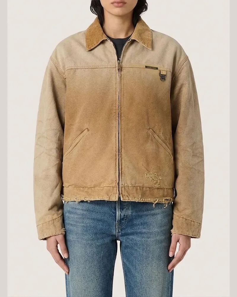 Golden Goose Kurze Hemdjacke aus Baumwolle mit geripptem Samtkragen Beige
