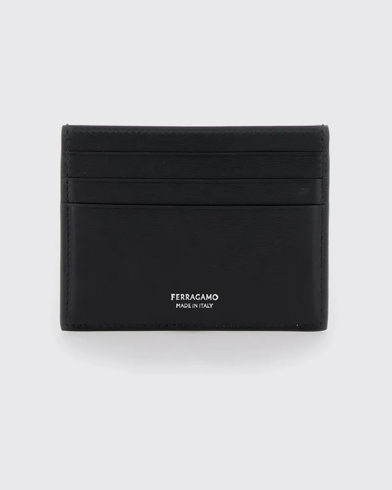 Ferragamo Kartenetui aus Glattkalbsleder von mit laminiertem Logo Schwarz