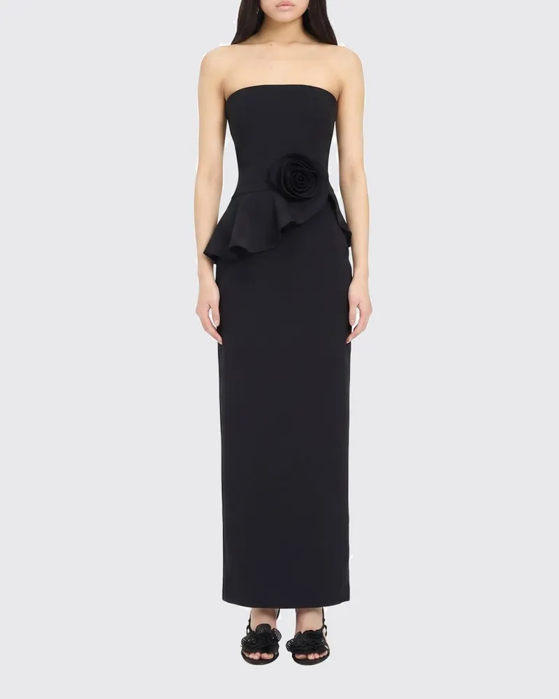ROTATE Birger Christensen Schulterfreies Etui-Abendkleid aus Crêpe mit Blumendetail Schwarz