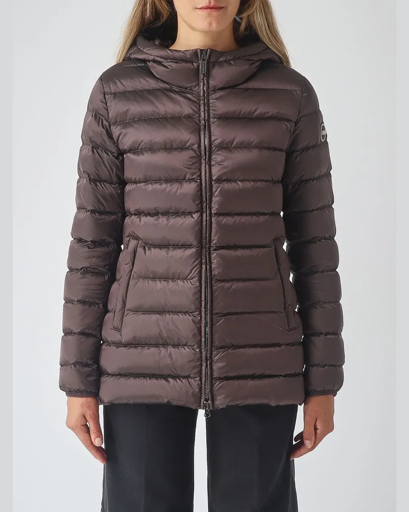 Colmar Lange Stepp-Daunenjacke aus Nylon mit Kapuze und Daunenfüllung Blau