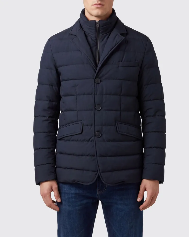 Herno Kurze gesteppte Daunenjacke aus ultraleichtem Nylon mit hohem Kragen und Revers Blau