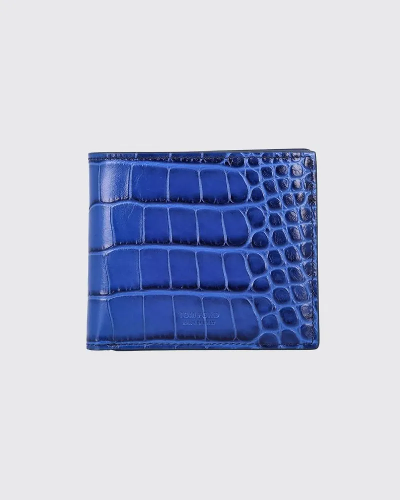 Tom Ford Bifold-Geldbörse aus Kalbsleder mit Krokodilprägung Blau