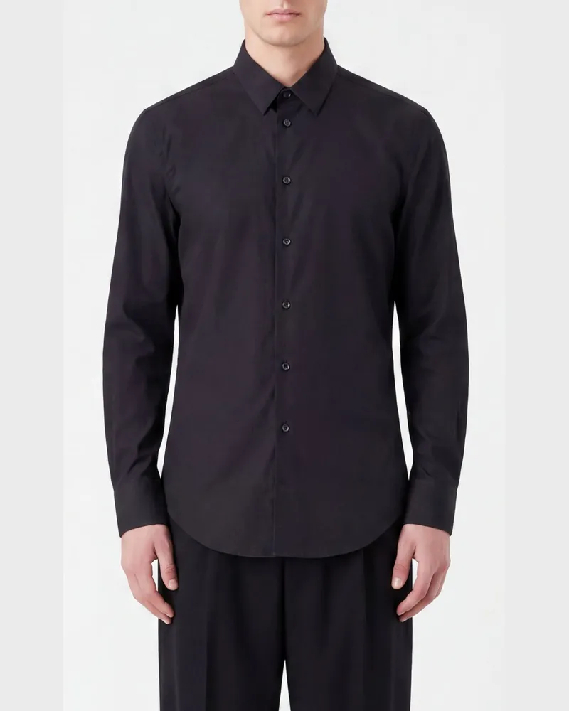 Giorgio Armani Slim-Fit-Hemd von aus Baumwollmischung mit Haifischkragen und verdeckter Knopfleiste Schwarz