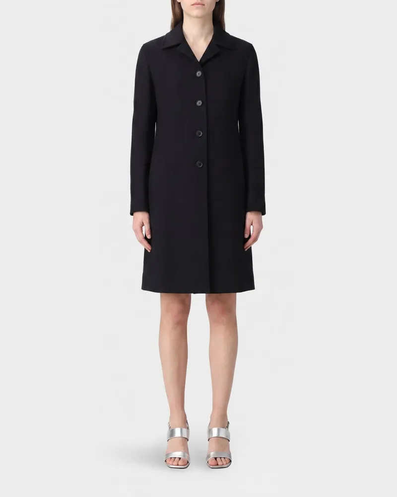 Jil Sander Knielanger Einreiher-Mantel von aus Schurwolle und Seide Schwarz