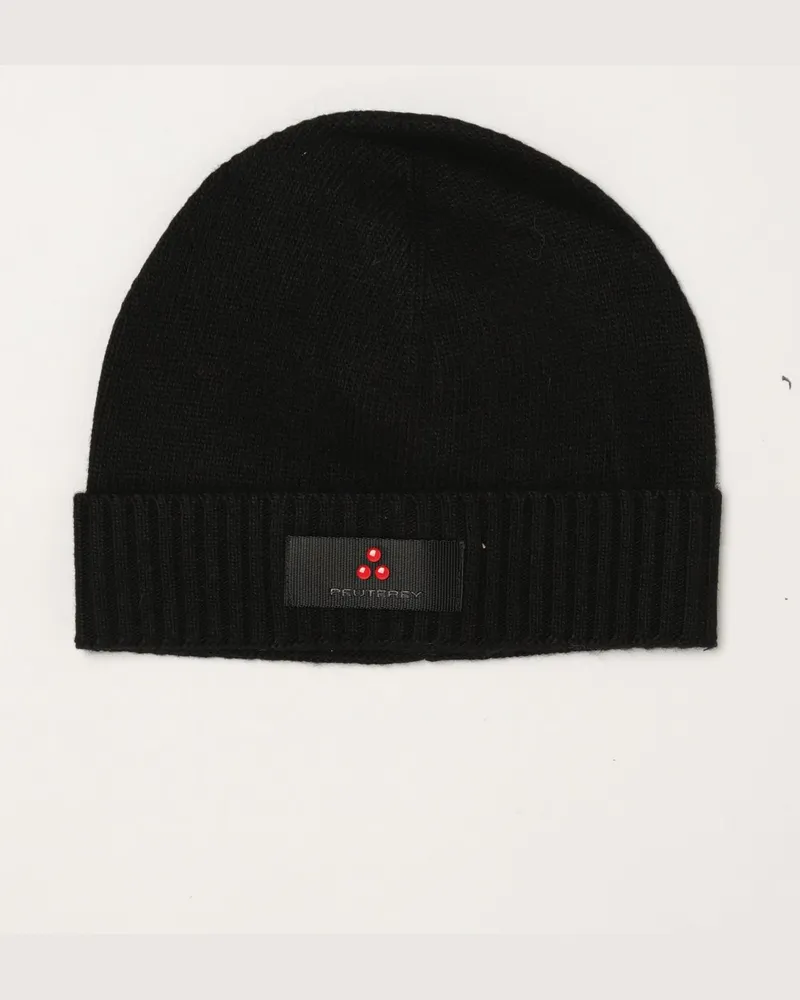 Peuterey Beanie-Mütze aus Woll-Kaschmir-Mischung mit Umschlag und Logo-Patch Schwarz