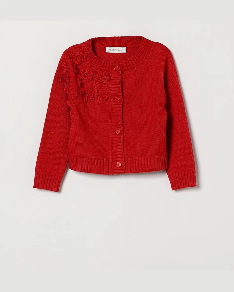 Monnalisa Cardigan für Mädchen aus Wollmischung mit Blumenapplikation Rot
