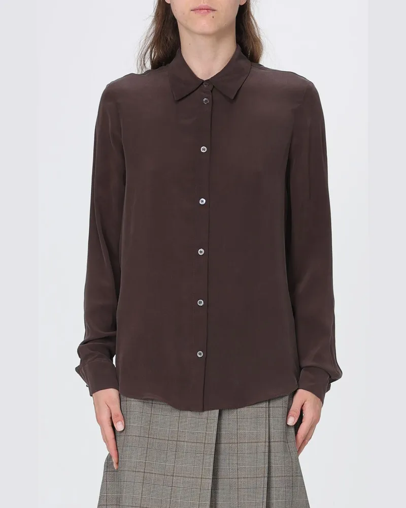 Pinko Slim-Fit-Seidenhemd mit langen Ärmeln und klassischem Kragen Braun