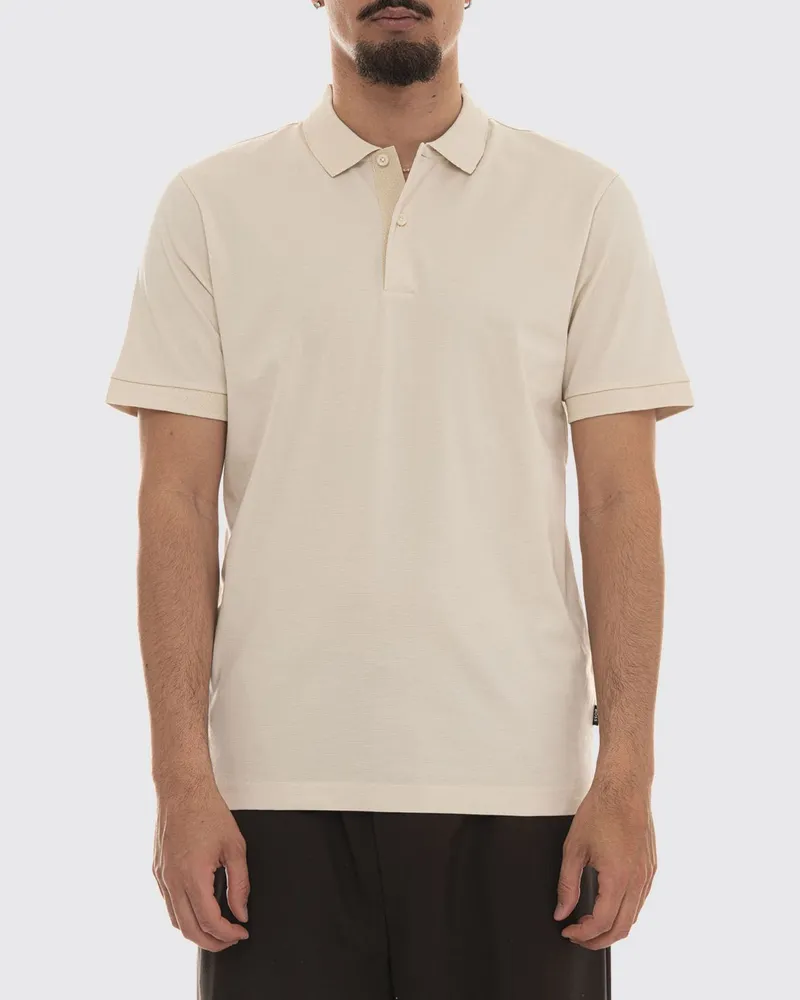 HUGO BOSS Kurzärmeliges Baumwoll-Poloshirt mit geripptem Kragen und Zwei-Knopf-Leiste Weiß
